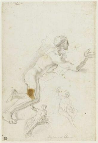 Deux figures nues, assises, et saint Jean-Baptiste, nu, appuyé sur un nuage, image 3/3