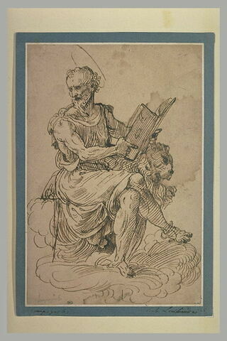 Saint Marc assis tenant un livre des deux mains, image 2/2