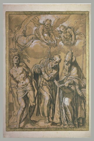 Trois anges couronnant saint Sébastien, saint Jacques et saint Favien, image 1/1