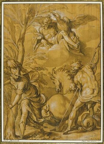 Athéna plante un olivier, Poseidon fait jaillir un lac salé devant Zeus, image 1/2