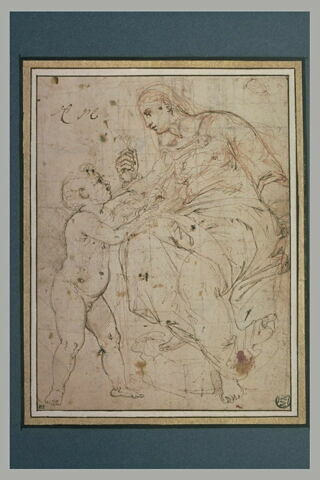 La Vierge assise, de profil, vers la gauche, et le petit saint Jean debout, image 2/2