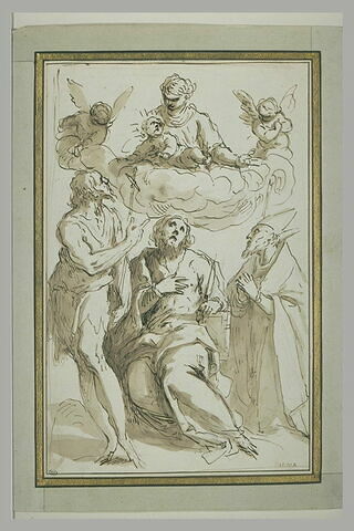 Saint Jean-Baptiste, et deux saints adorant la Vierge à l'Enfant