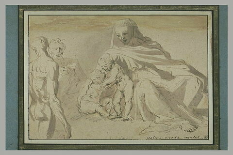 Vierge à l'Enfant et le petit saint Jean, et deux hommes