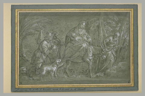 Vierge et l'Enfant sur un âne, conduit par Joseph, escortés de deux hommes, image 2/2