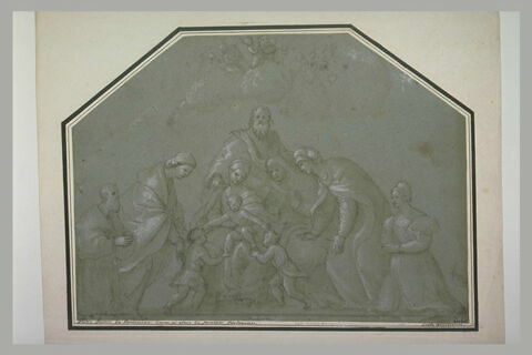 La Vierge à l'Enfant avec le petit saint Jean, à laquelle une femme présente un autre enfant, deux autres femmes et deux donateurs, image 2/2