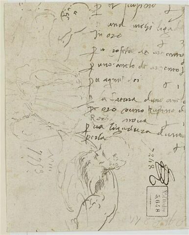 Texte manuscrit et croquis de demi-figures d'hommes dont un vu de dos, image 1/3