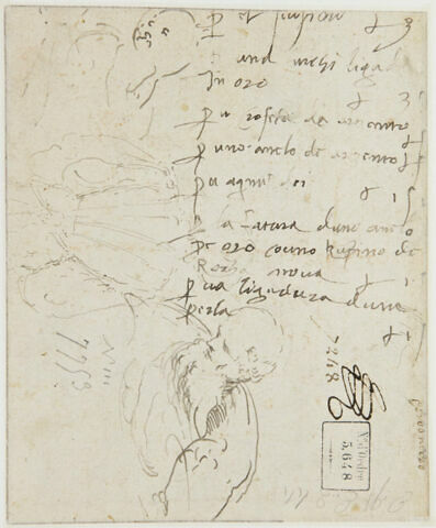 Texte manuscrit et croquis de demi-figures d'hommes dont un vu de dos, image 3/3