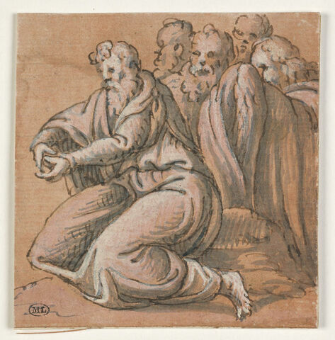 Cinq hommes barbus, agenouillés, image 1/2