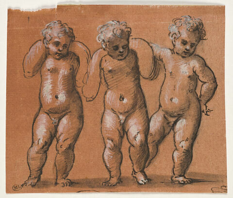 Trois enfants nus, debout