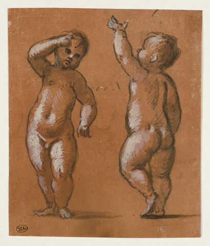 Deux enfants nus debout