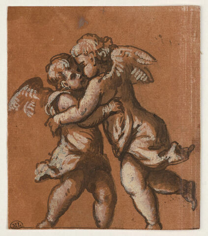 Deux angelots debout, s'embrassant, image 1/1