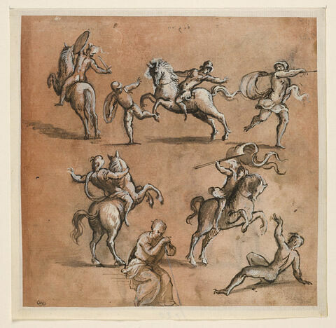 Etudes d'hommes dans diverses attitudes, et de cavaliers, image 1/2