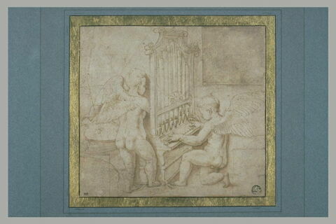 Un ange jouant de l'orgue et un autre appuyant sur un soufflet, image 1/1