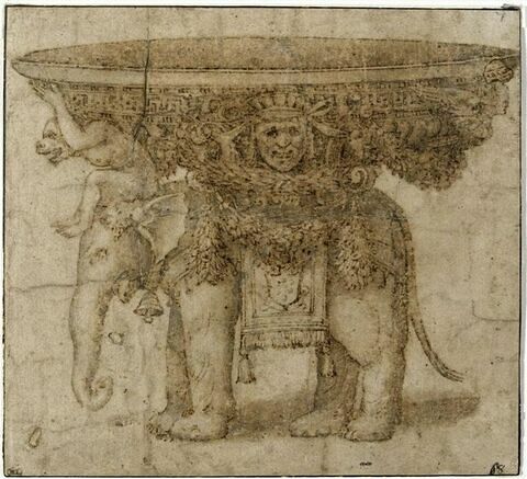 Un éléphant aux armes d'un pape Médicis et un singe soutenant une vasque