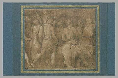 Hommes marchant et deux lions, image 2/2