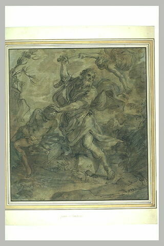 Un ange arrêtant le bras d'Abraham prêt à immoler son fils