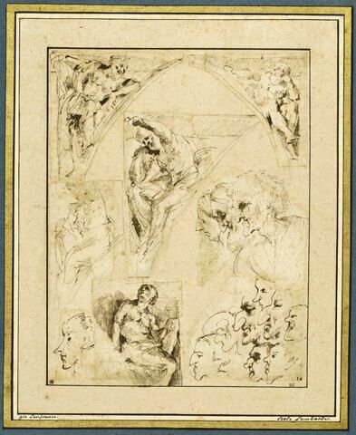 Feuille d'études de figures dans des écoinçons et de caricatures, image 4/4