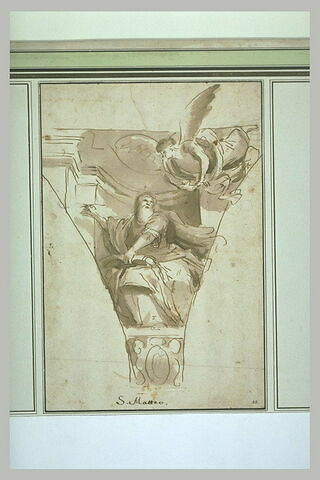 Saint Matthieu assis se retournant vers un ange qui plane à sa gauche, image 3/3