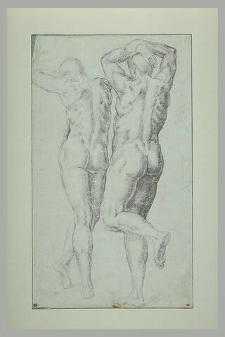 Etude de deux hommes nus, vus de dos, les bras sur la tête