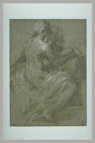 La Vierge assise de profil, vers la droite, tenant l'Enfant, image 2/2
