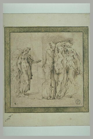 Une femme debout, avançant le bras gauche et deux femmes nues avec un satyre, image 2/2