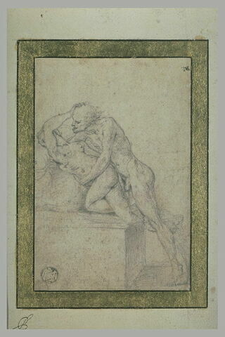 Un homme chauve, nu, voulant abuser d'une jeune femme nue, qui le repousse, image 2/2