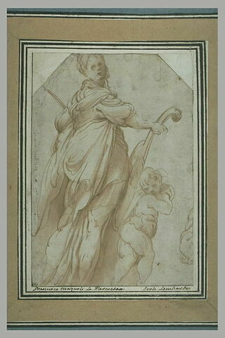 Sainte Cécile marchant en tenant son instrument, précédée par un ange, image 3/3