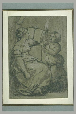 Une femme assise, lisant, et une jeune fille tenant une torche, image 3/3