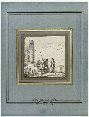 Paysage de ruines arcadien avec un apôtre préchant devant des soldats, image 2/3