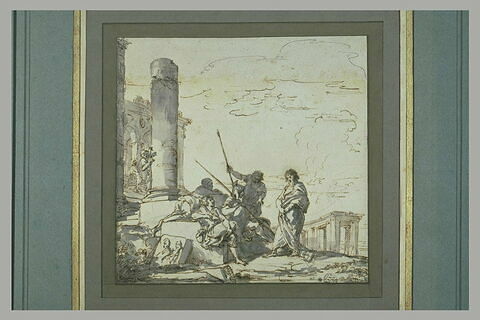 Paysage de ruines arcadien avec un apôtre préchant devant des soldats, image 3/3