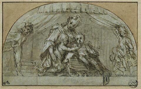 Lunette avec la Vierge assise avec l'Enfant et le petit saint Jean