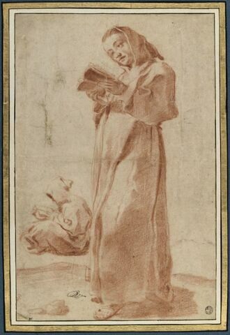 Deux moines en lecture, l'un assis et l'autre debout, image 1/2