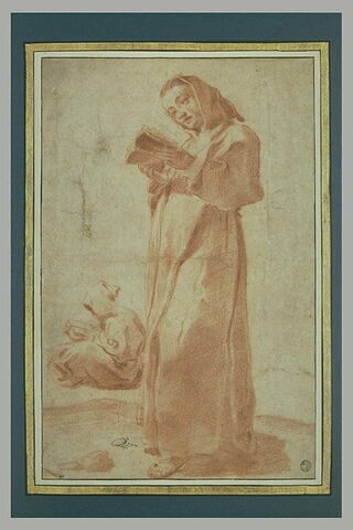 Deux moines en lecture, l'un assis et l'autre debout, image 2/2