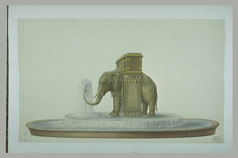 Etude de la fontaine de l'éléphant, celui-ci porte sur son dos un coffre, image 2/2