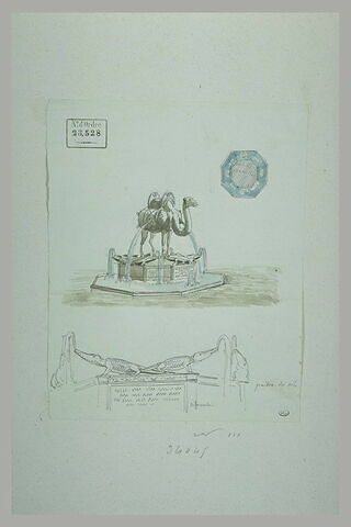 Etude d'une fontaine publique surmontée d'un dromadaire, ornée de crocodiles