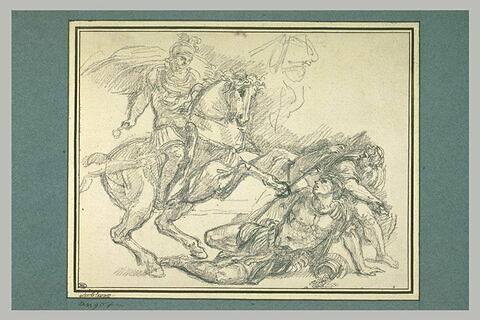 Lutte entre un cavalier et des fantassins: Héliodore et l'ange cavalier