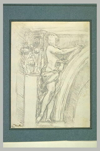 Figure à demi nue devant un pilastre corinthien, image 1/1