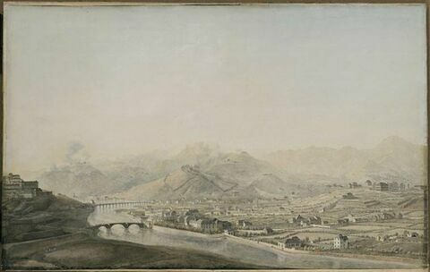 Vue des hauteurs à l'est de Gènes, rive gauche du Bisagno, le 30 avril 1800