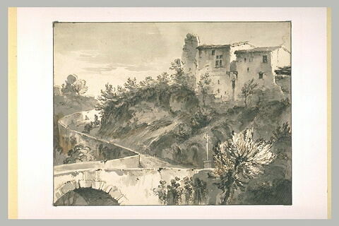 Pont de Francheville dominé par des maisons et une ruine, image 2/2