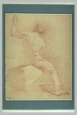 Figure nue, assise, vue de dos, le bras gauche levé, image 2/2