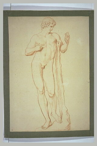 Jeune homme nu, appuyé sur un tronc d'arbre tenant un miroir : Narcisse, image 2/2
