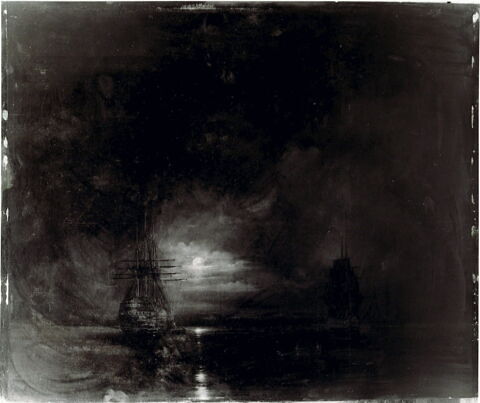 Marine, clair de lune, intérieur d'une rade