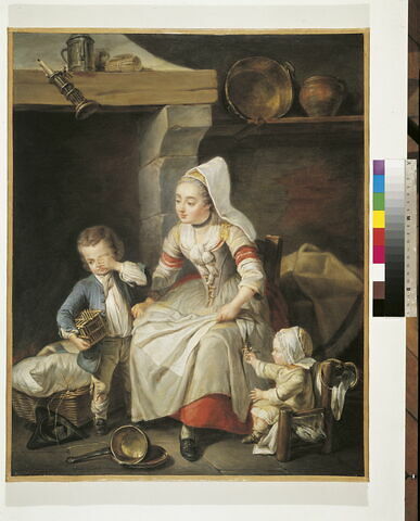 Une Mère (en costume de Cauchoise) dans sa cuisine avec deux de ses enfants, image 2/2