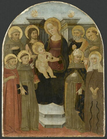 La Vierge et l'Enfant avec huit saints : Jérôme, Antoine de Padoue, Bernardin de Sienne, Jean-Baptiste, Verdiana, Louis de Toulouse, Pierre, François.