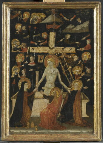 Le Christ au tombeau (entre la Vierge, saint Jean et sainte Madeleine entourés des symboles et des instruments de la Passion)