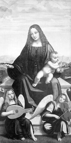 La Vierge, l'Enfant et deux anges musiciens (panneau du polyptyque 