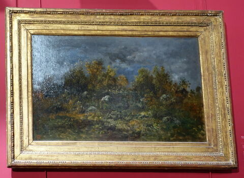 Paysage boisé, dit aussi Forêt de Fontainebleau à l'automne