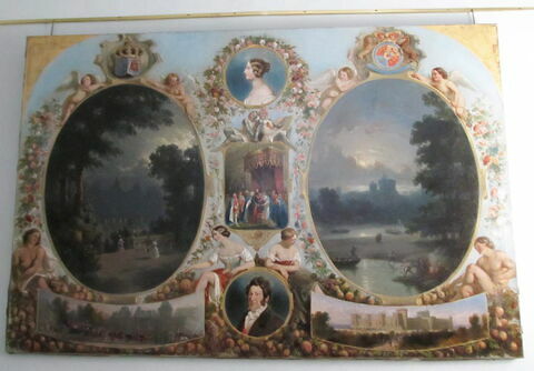 Projet de décoration relatif au voyage du Roi en Angleterre ; vues des châteaux royaux d'Eu et de Windsor