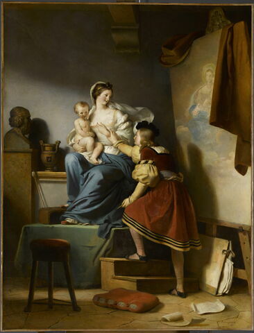 Raphaël rectifiant la pose de son modèle pour son tableau "La Vierge à l'Enfant"