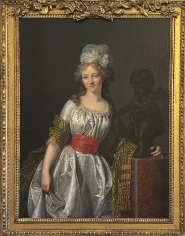 Portrait de jeune femme s'appuyant à une statue d'amour, dit traditionnellement, Mme Papillon de la Ferté, image 1/2